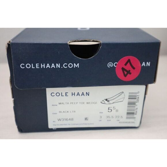 Cole Haan W31648 Women's Sz 5.5B Black Leather Malta Peep Toe Wedges - Picture 11 of 11
